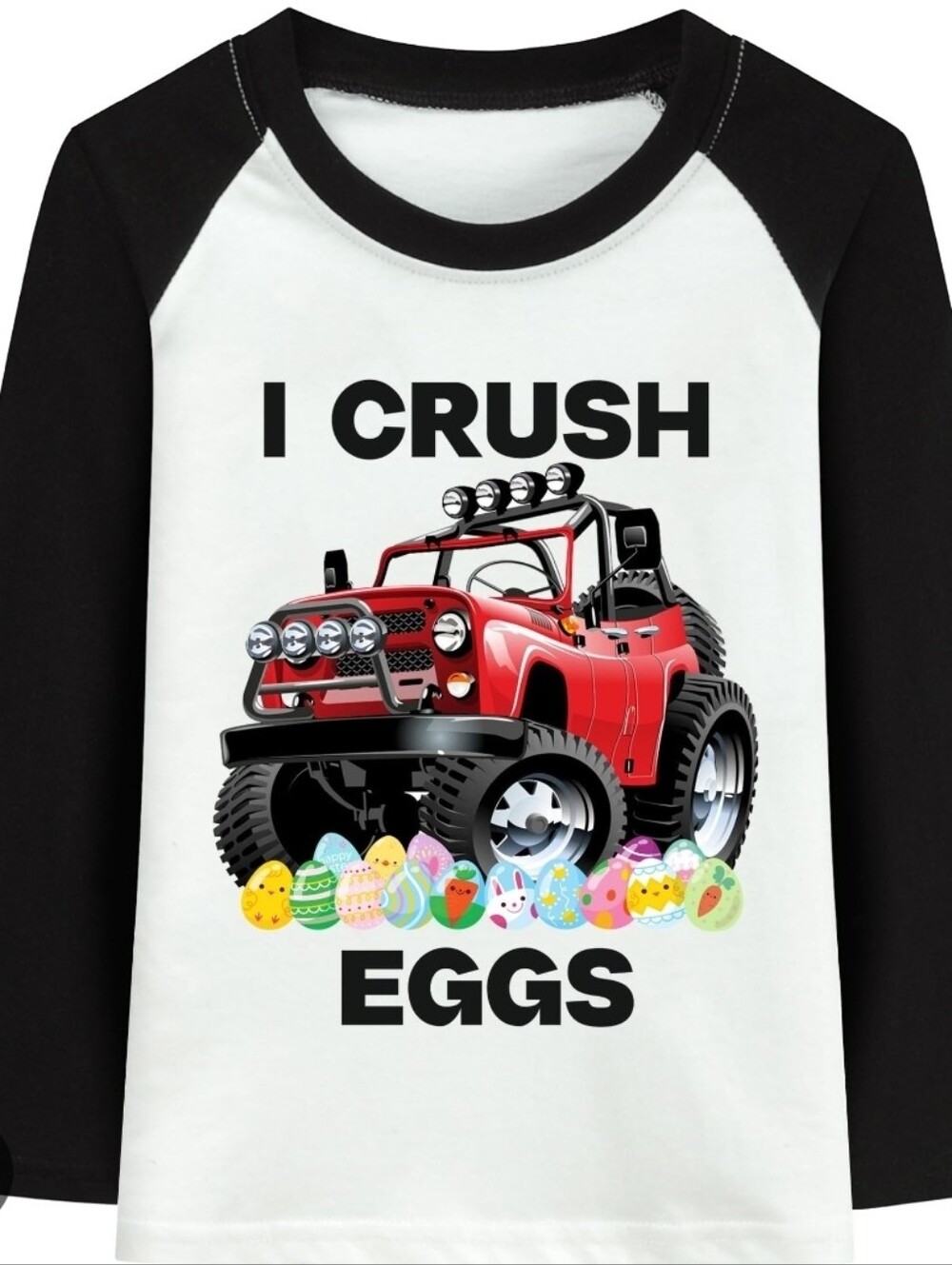 Kids Black & White Tee with Red Monster Truck "I Crush Eggs" 3T